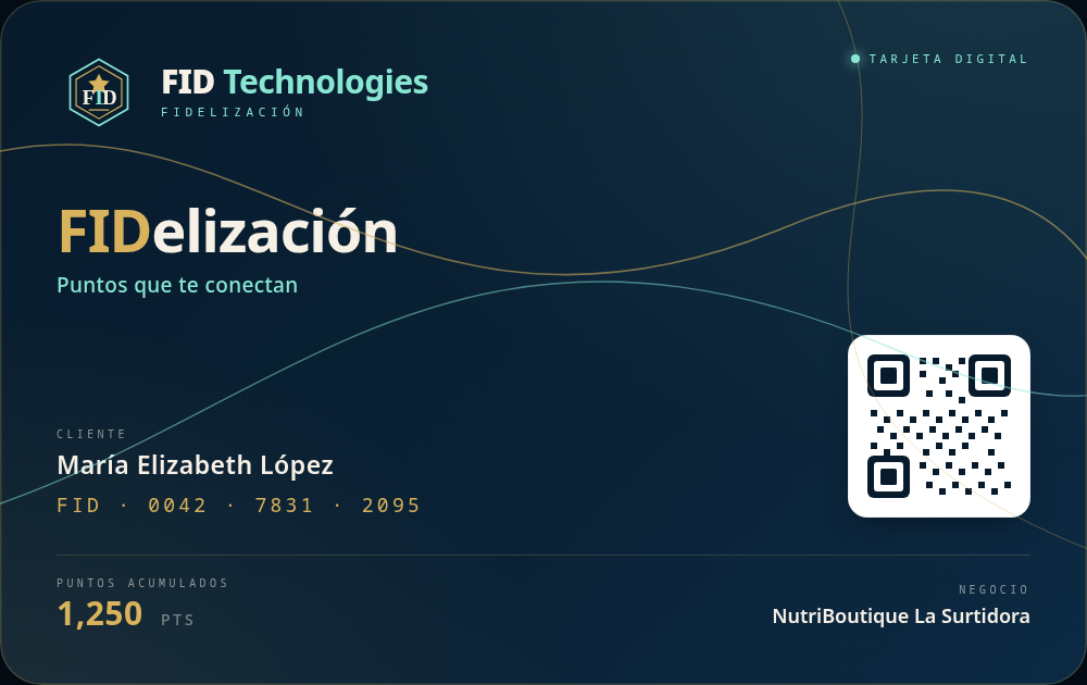 Muestra de la tarjeta digital FIDelización con código QR